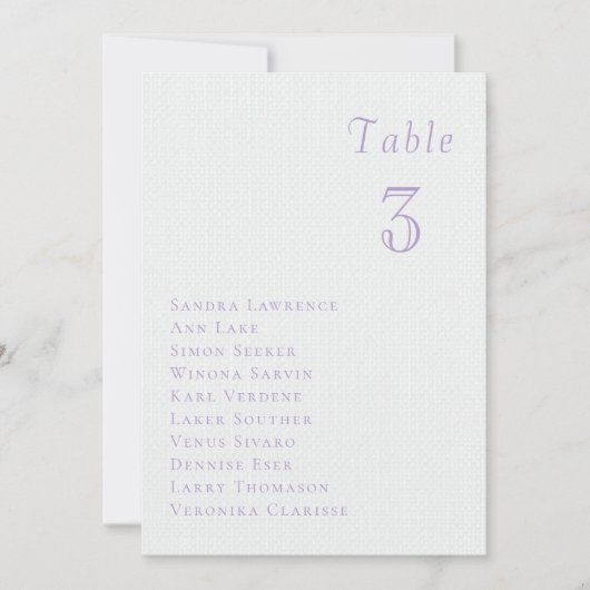 Romantic lilac floral Wedding Table Seating Card Kaart (Voorkant)