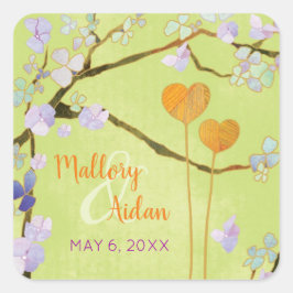 Romantic Lime Green Wedding Save the Date Vierkante Sticker