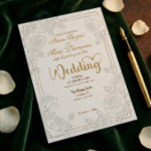 Romantic Line Art Rose Faux Gold Foil Wedding  Kaart