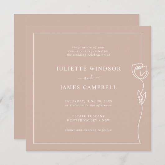 Romantic Line Roos Square Weddenschap Kaart (Voorkant / Achterkant)