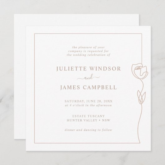 Romantic Line Roos Square Weddenschap Kaart (Voorkant / Achterkant)