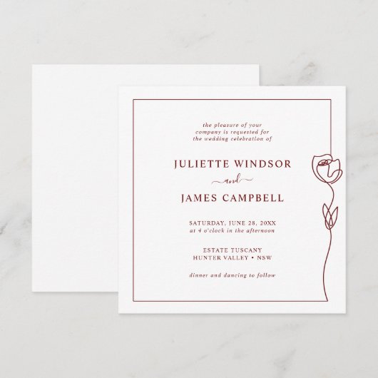 Romantic Line Roos Square Weddenschap Kaart (Voorkant / Achterkant)