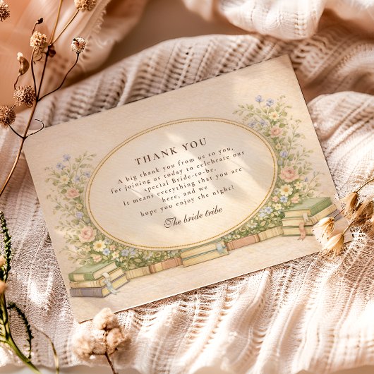 Romantic Literary Floral Bridal Shower Bedankkaart