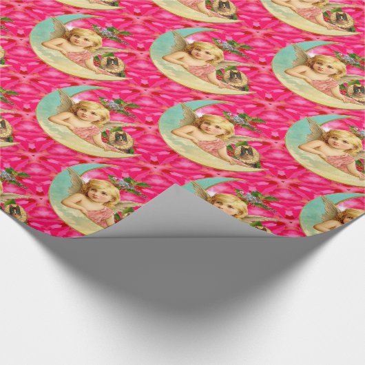 Romantic Little  Angel met Cat Victoriaans Cadeaupapier (Hoek)