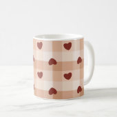 Romantic little hearts and brown gingham checks koffiemok (Voorkant rechts)