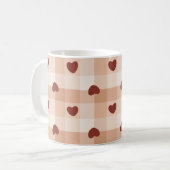 Romantic little hearts and brown gingham checks koffiemok (Voorkant links)