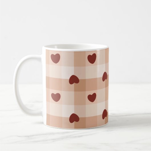 Romantic little hearts and brown gingham checks koffiemok (Links)