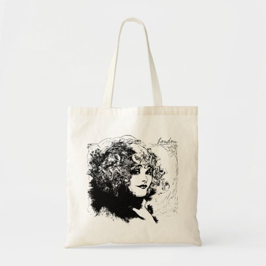 Romantic london lady illustration canvas tas (Voorkant)