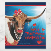Romantic Longhorn Koe Valentijn Wijn Etiket (Enkel label)