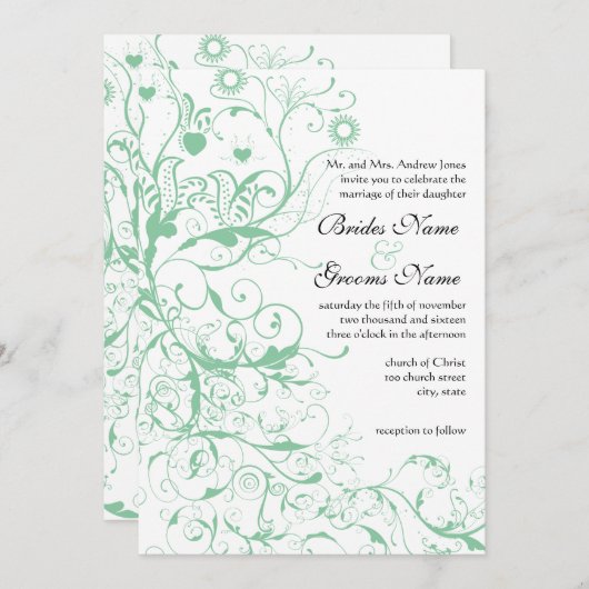 Romantic Love Bird Mint Wedding Kaart (Voorkant / Achterkant)