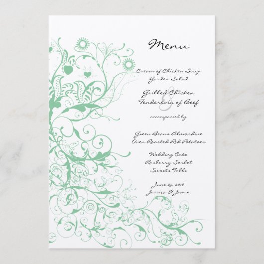 Romantic Love Bird Mint Wedding Menu (Voorkant)
