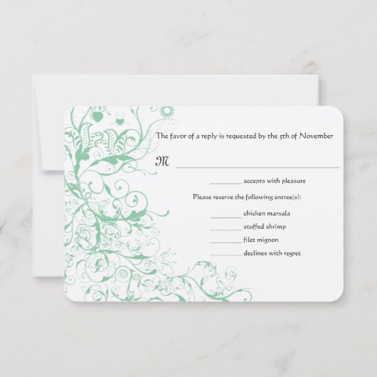 Romantic Love Bird Mint Wedding RSVP Kaartje (Achterkant)