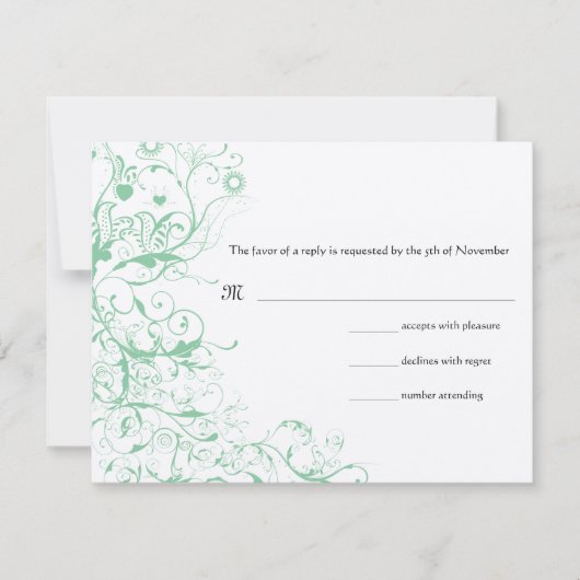 Romantic Love Bird Mint Wedding RSVP Kaartje (Voorkant)