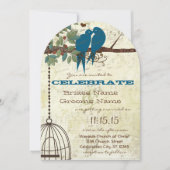 Romantic Love Bird Sitting in Tree Weduwen Invite Kaart (Voorkant)
