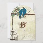 Romantic Love Bird Sitting in Tree Weduwen Invite Kaart (Achterkant)