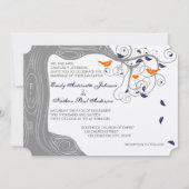 Romantic Love Bird Tree Oranje Navy Wedding Kaart (Voorkant)