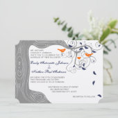 Romantic Love Bird Tree Oranje Navy Wedding Kaart (Staand voorkant)