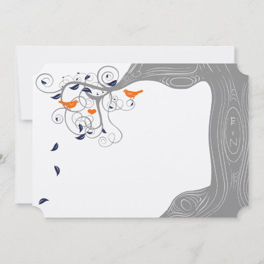 Romantic Love Bird Tree Oranje Navy Wedding Kaart (Achterkant)