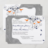 Romantic Love Bird Tree Oranje Navy Wedding Kaart (Voorkant / Achterkant)