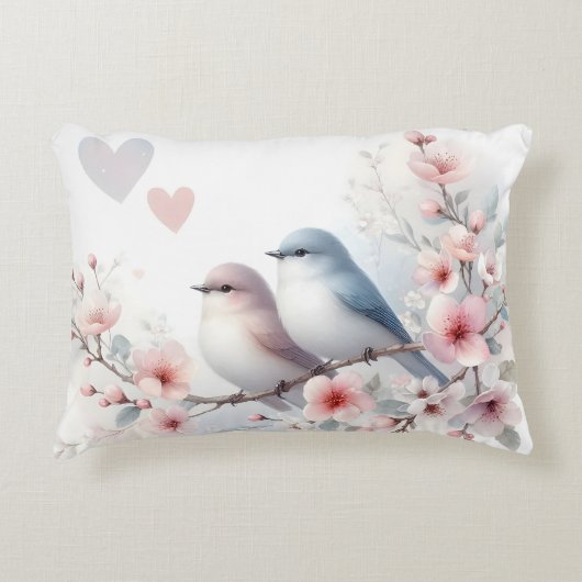 Romantic Love Birds Cherry Blossom Branch Accent Kussen (Voorkant)