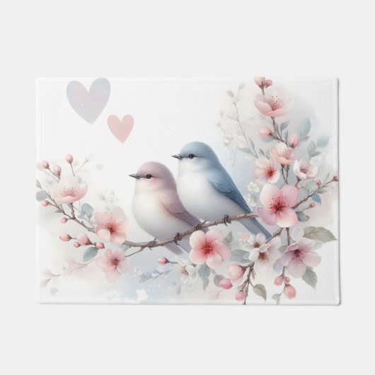 Romantic Love Birds Cherry Blossom Branch Deurmat (Voorkant)
