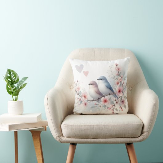 Romantic Love Birds Cherry Blossom Branch Kussen (Stoel)
