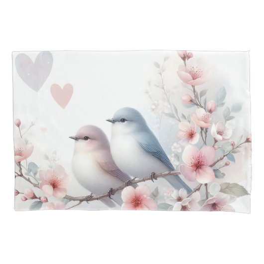 Romantic Love Birds Cherry Blossom Branch Kussensloop (Voorkant)