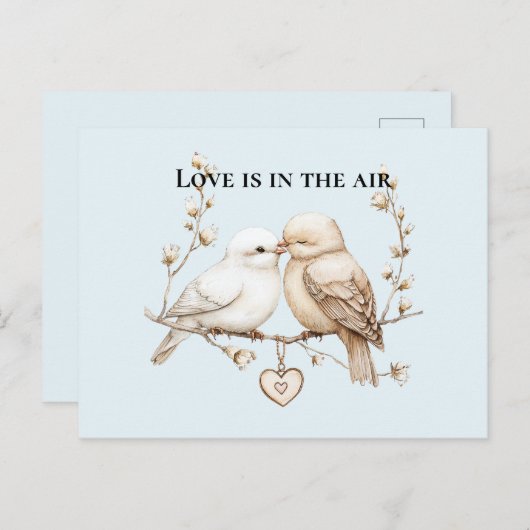 Romantic Love Birds Cloud Heart Briefkaart (Voorkant / Achterkant)