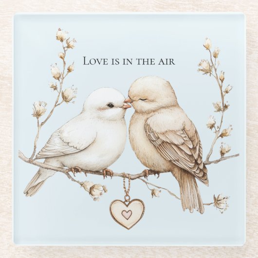Romantic Love Birds Heart Wedding Glazen Onderzetter (Voorkant)