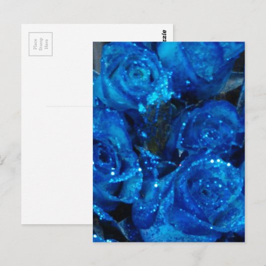 Romantic Love Blue Glitter Glamour Rozen Briefkaart (Voorkant / Achterkant)