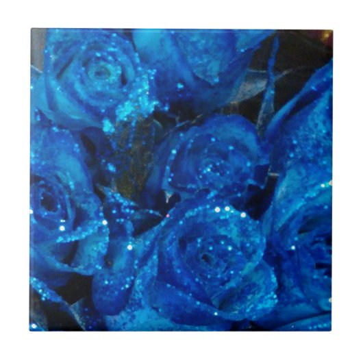 Romantic Love Blue Glitter Glamour Rozen Tegeltje (Voorkant)