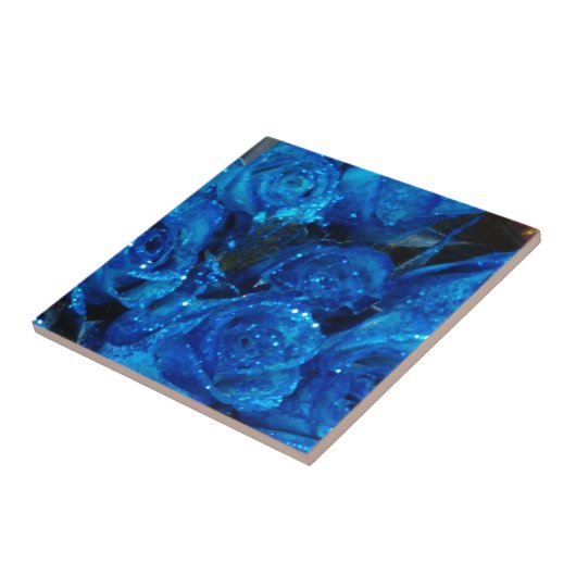 Romantic Love Blue Glitter Glamour Rozen Tegeltje (Zijkant)