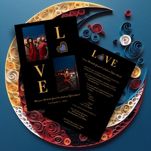 Romantic Love blue Heart Fake Lace 2 Multi PHotos Kaart