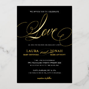 Romantic Love Calligraphy Black Gold Folie Uitnodiging