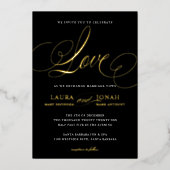 Romantic Love Calligraphy Black Gold Folie Uitnodiging (Voorkant)