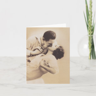 Romantic Love Couple Kissing vintage illustration Kaart