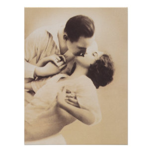 Romantic Love Couple Kissing vintage illustration Perfect Poster