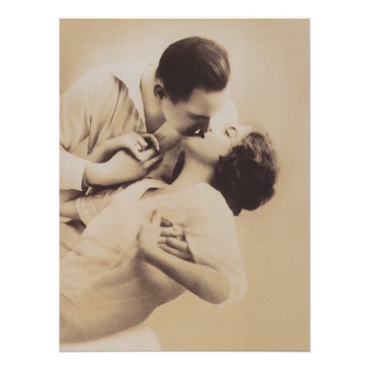 Romantic Love Couple Kissing vintage illustration Perfect Poster (Voorkant)