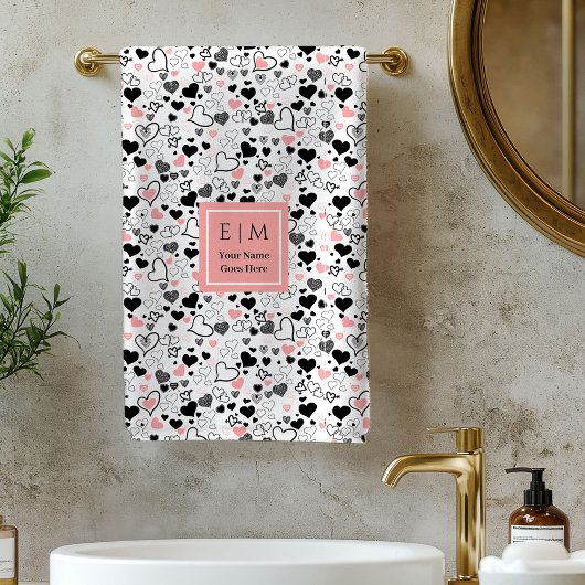 Romantic Love Gift Bath Towel Pink Black Hearts Bad Handdoek