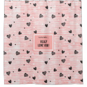 Romantic Love Gift Shower Curtain Pink Black Heart Douchegordijn (Voorkant)