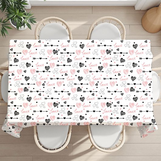 Romantic Love Gift Tablecloth Pink Black Hearts Tafelkleed