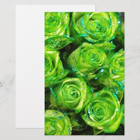 Romantic Love Green Valentijn Glitter Rozen Briefpapier (Voorkant / Achterkant)