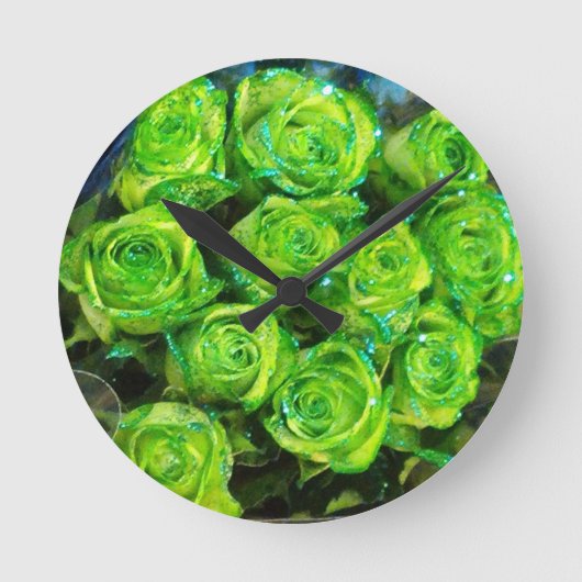 Romantic Love Green Valentijn Glitter Rozen Ronde Klok (Voorkant)