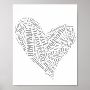 Romantic Love Grey and White Heart I Poster