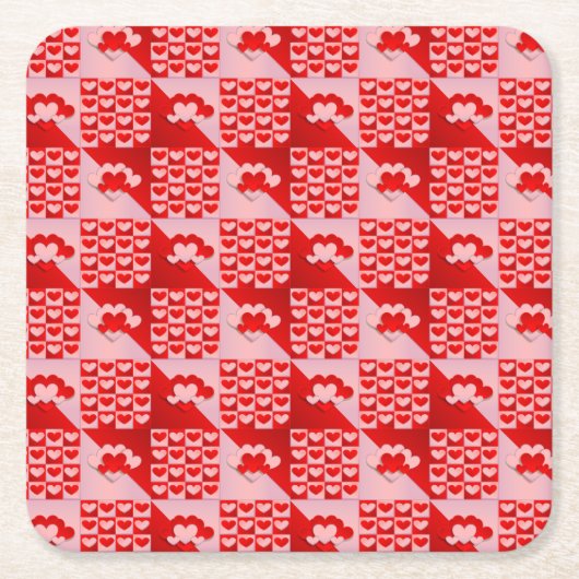 Romantic Love Hearts Pattern Red Pink Valentijn Kartonnen Onderzetters (Voorkant)