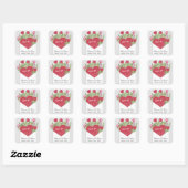 Romantic Love Letter Rozen & Heart Custom Wedding Vierkante Sticker (Vel)