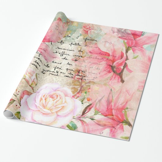 Romantic Love Letters & Flowers Wallpaper Cadeaupapier (Uitgerold)