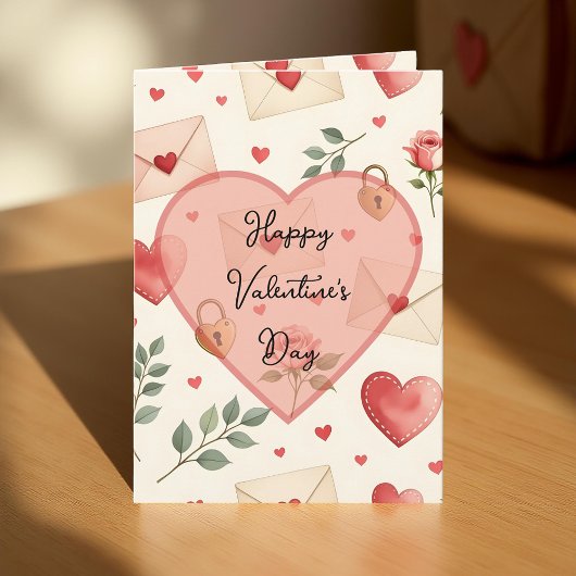 Romantic Love Letters Hearts Valentine's Day Kaart