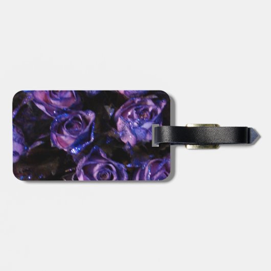 Romantic Love Paarse Valentijn Glitter Rozen Bagagelabel (Achterkant horizontaal)