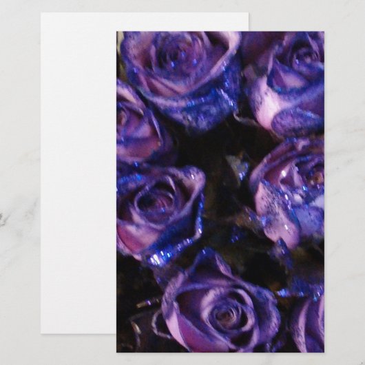 Romantic Love Paarse Valentijn Glitter Rozen Briefpapier (Voorkant / Achterkant)